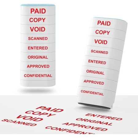 8-in-1 Office Stamps - Self-Inking Office Stamp Set for Paid, Copy, Void, Scanned, Entered, Original, Approved, and Confidential Stamps for Office Message Supplies - Red Ink (Office Stamps)
