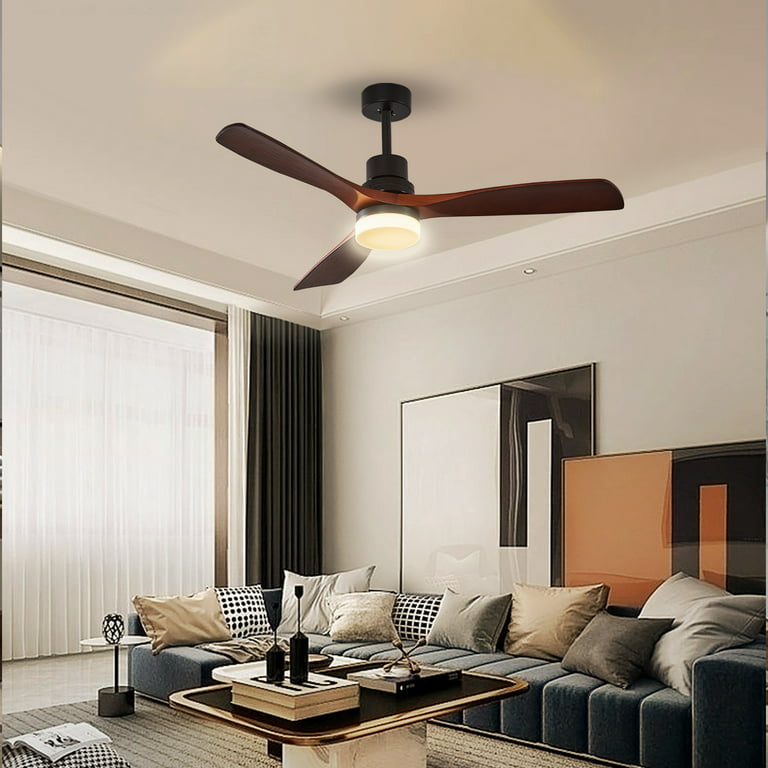 Dextrus 52in Ceiling Fan with Light and Remote, 5 Blades,3 Speed Low  Profile Farmhouse Flush Mount Ceiling Fan with Clear Seeded Glass Light Kit  - Oak