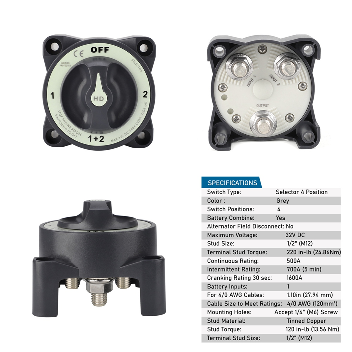 Selector De Batería 500a Marine Cut Off Heavy Duty De 4 Posi | Cuotas