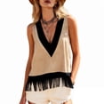 thumbnail image 2 of Babysbule Women's Western Cowboy Sleeveless V Neck Tank Top Contrast Trim Fringe Hem Casual Summer Blouse for Daily Wear Party Vacation, 2 of 6