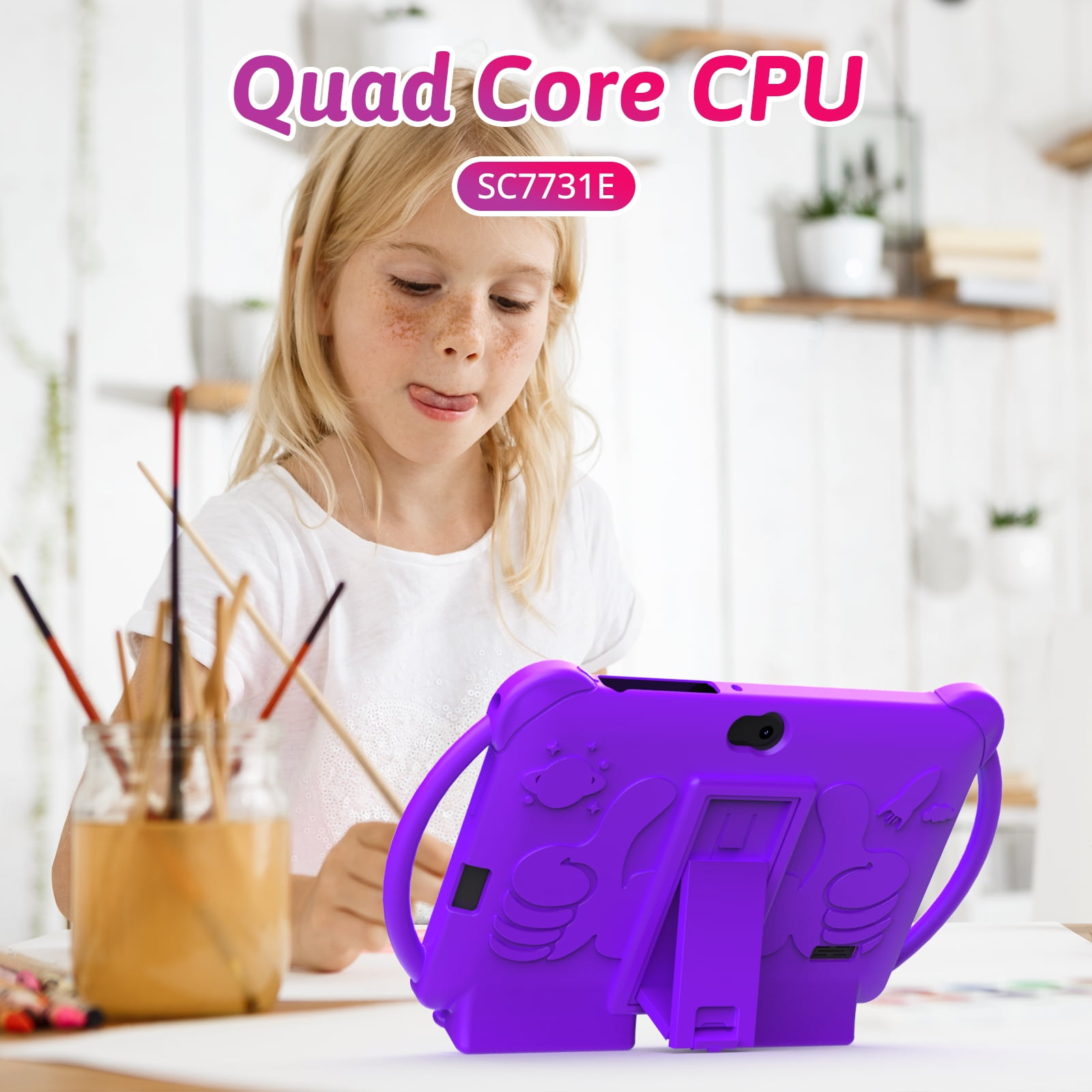 Peicheng 7inches Android 12.0 tablet for Kids with Case, 4GB(2+2Expand) RAM+32GB ROM(Can Expand Up to 512GB), Front 2.0MP+ Back 5.0MP Dual Cameras, 1024*600 IPS LCD, Purple