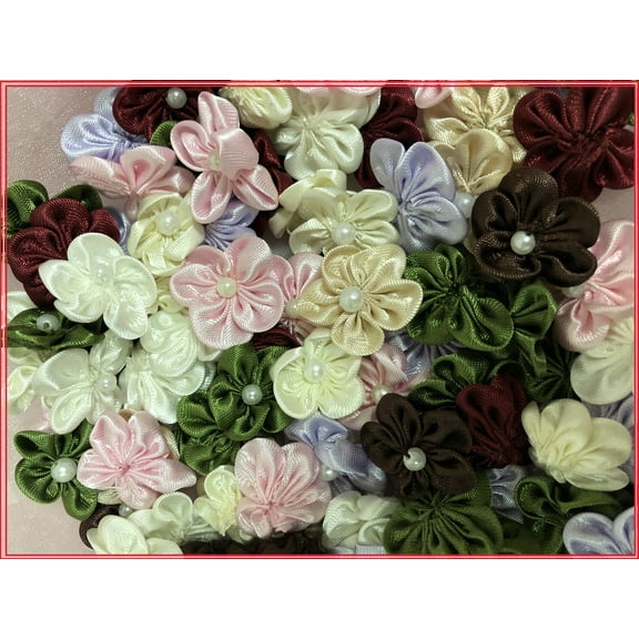 Charmed 100 Satin Ribbon 5 Petals Flower 1" Applique Sewing Bow Craft Mix Color