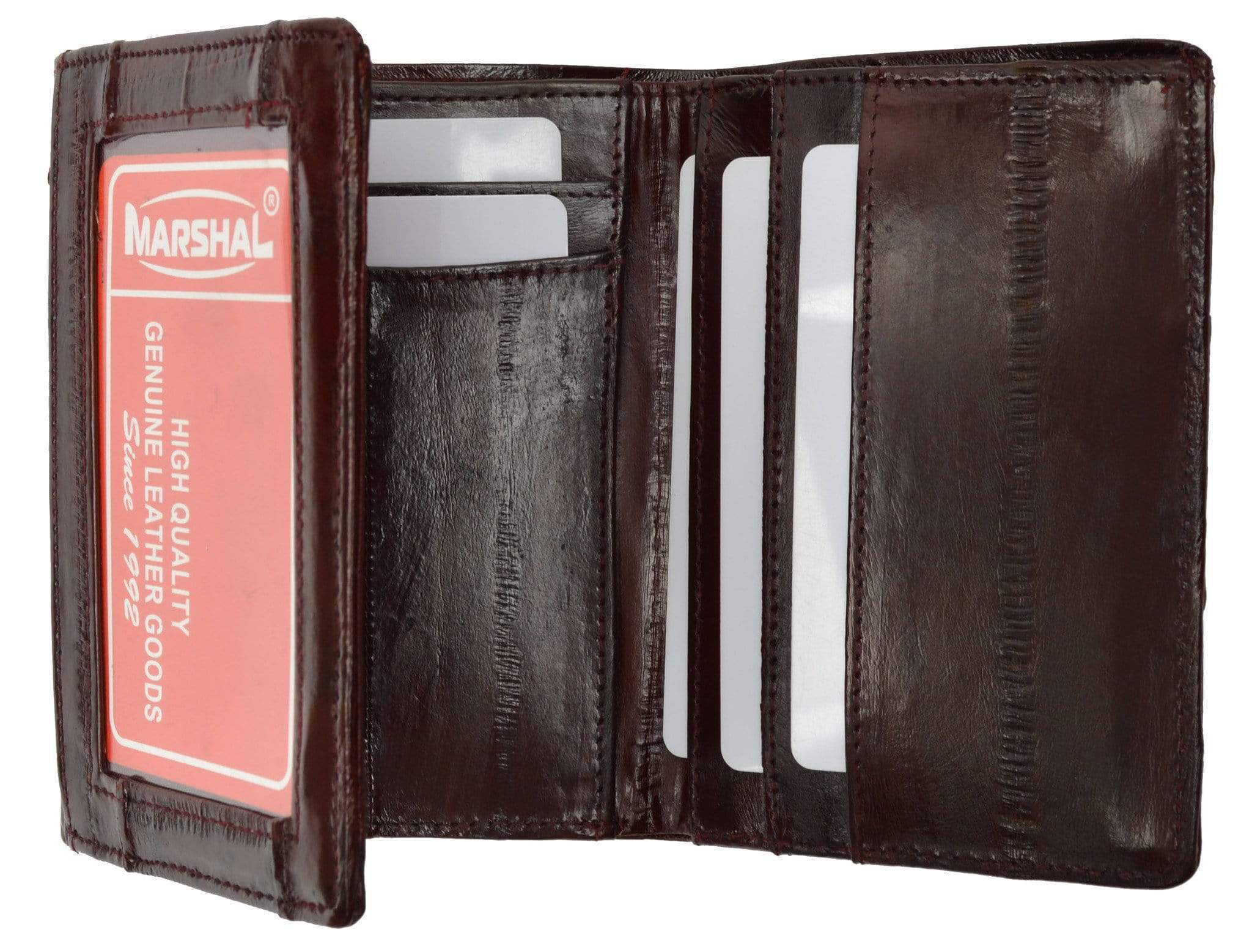 Genuine Cowhide Leather Credit Card Holder with Outside ID Window Trifold Wallet 