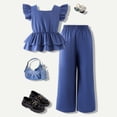 thumbnail image 7 of Rotm Toddler Baby Girl Clothes Summer Outfits Cute Bow Button Ruffle Camisole Pants Set Blue,4-5 Years, 7 of 7