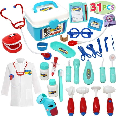 31 Pieces Doctor Set, Kids Stethoscope, Doctor Playset for Kids, Doctor Kit for Kids, Dentist Tool Kit, Doctor Roleplay Costume, Lab Coat for Kids, Doctor Costume for Kids, Doctor Play