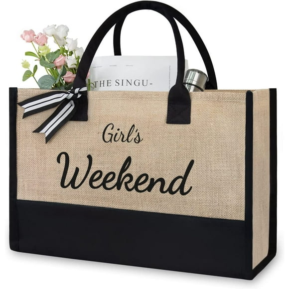 HAHDAXIA Personalized Initial Jute Bag, Tote Bag for Women