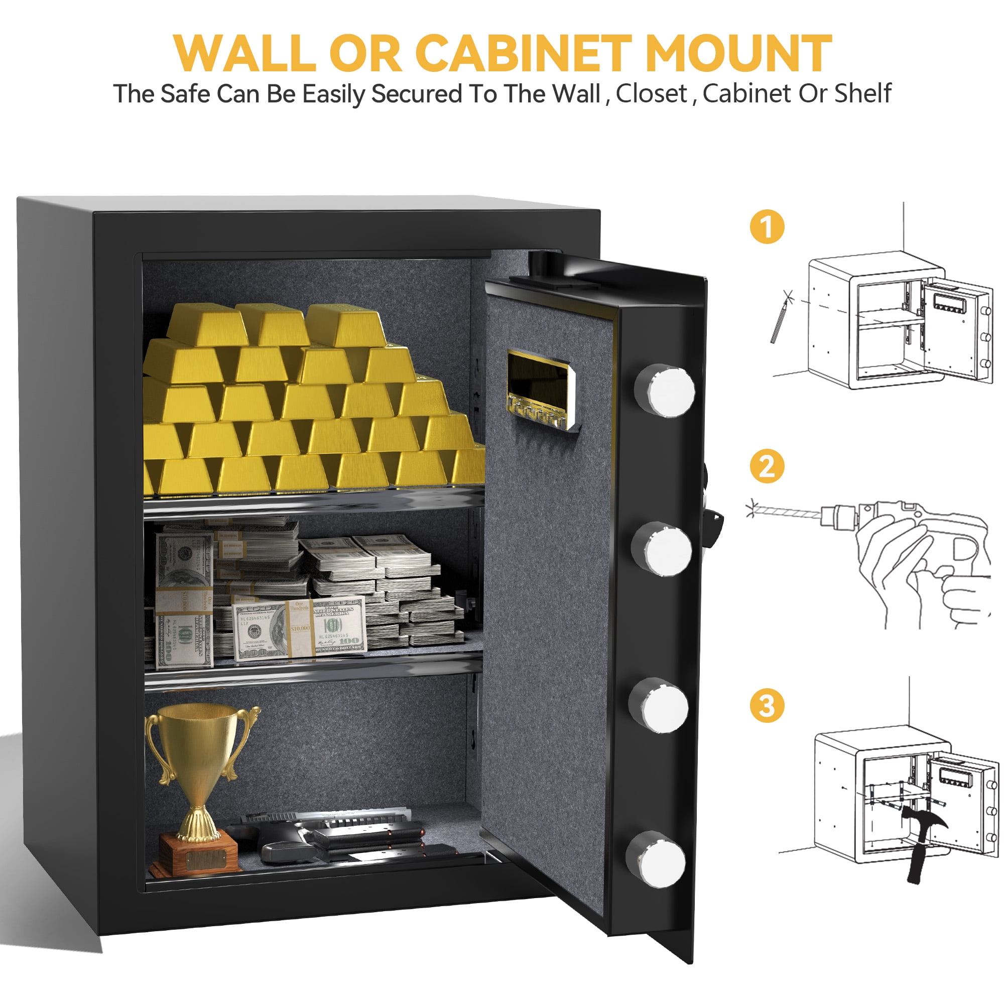 Dextrus 4 Cu.ft Steel Safe with Digital Lock, Fire-Resistant Bag, Shelves, and LED Light