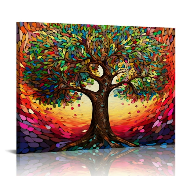 COMIO Wall Art Abstract Art Paintings Tree of Life Posters Prints Landscape Picture Colorful Modern Canvas Painting for Living Room Bedroom Office Large Decor  with Frame