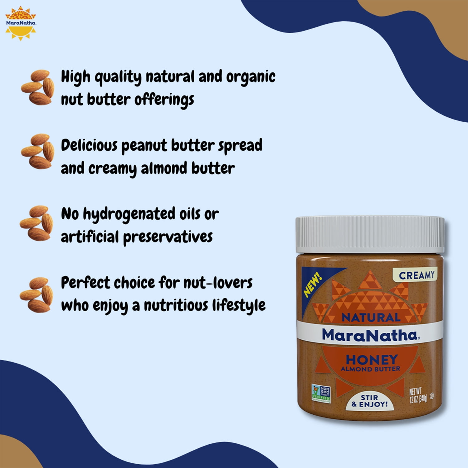 MaraNatha Natural Creamy Honey Almond Butter, 12 oz