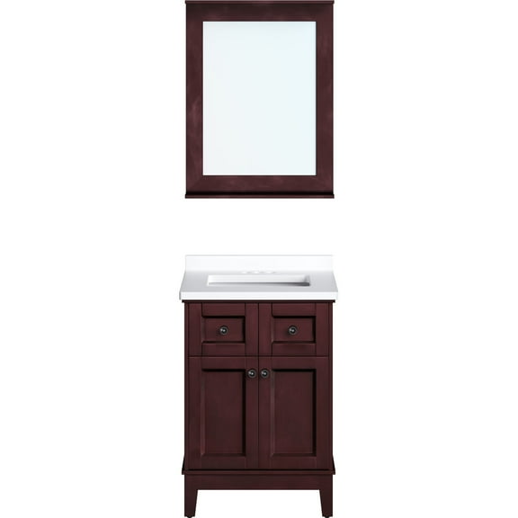 Hanover Bedford 24'' Vanity Cabinet with Sink Combo for Bathroom, Powder Room | Pre-Assembled Cabinet | Accent Mirror | Artificial Stone Countertop, Brown Cabinet | HANVN0103-24-0BR