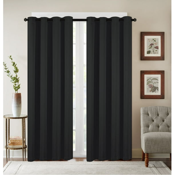 2 Pack Heavy Duty Basic Solid Colored Blackout Curtain Panels Black Walmart Com
