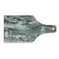 thumbnail image 1 of Urban Cutting Board, Dramatic New York City Skyline Sun Beams Clouds Skyscrapers Monochrome Landscape, Tempered Glass Cutting and Serving Board, Wine Bottle Shape, Black White, by Ambesonne, 1 of 1