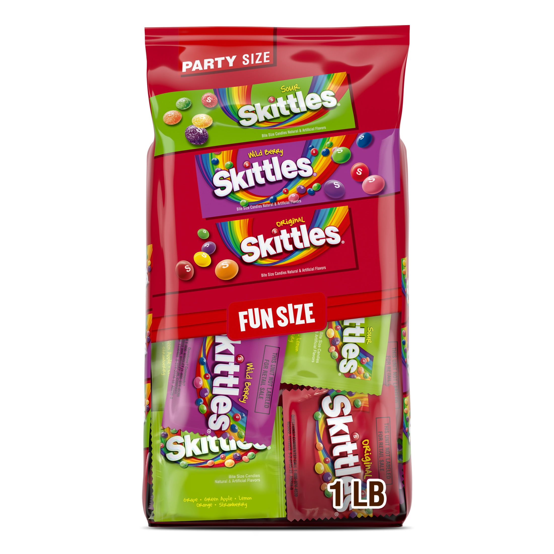 (3 pack) Skittles Original, Wild Berry & Sour Fun Size Chewy Candy, Party Size - 26.46 oz Bulk Bag