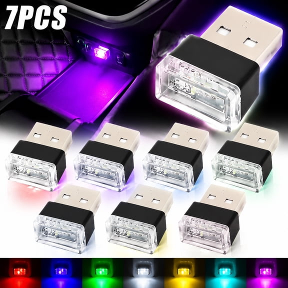 Deally 7 PCS USB LED Car Interior Atmosphere Lamp, Car Lights Interior, Portable Auto Ambient Lighting Kit, Car Interior Lights,Plug-in USB Lights for Car, Interior Car Lights (Multi-Color)