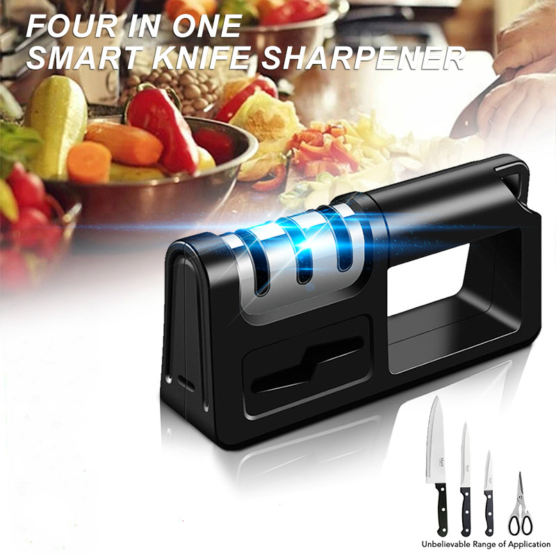 Knife Sharpeners, 3 Stage Manual Kitchen Knife Sharpener with Scissors