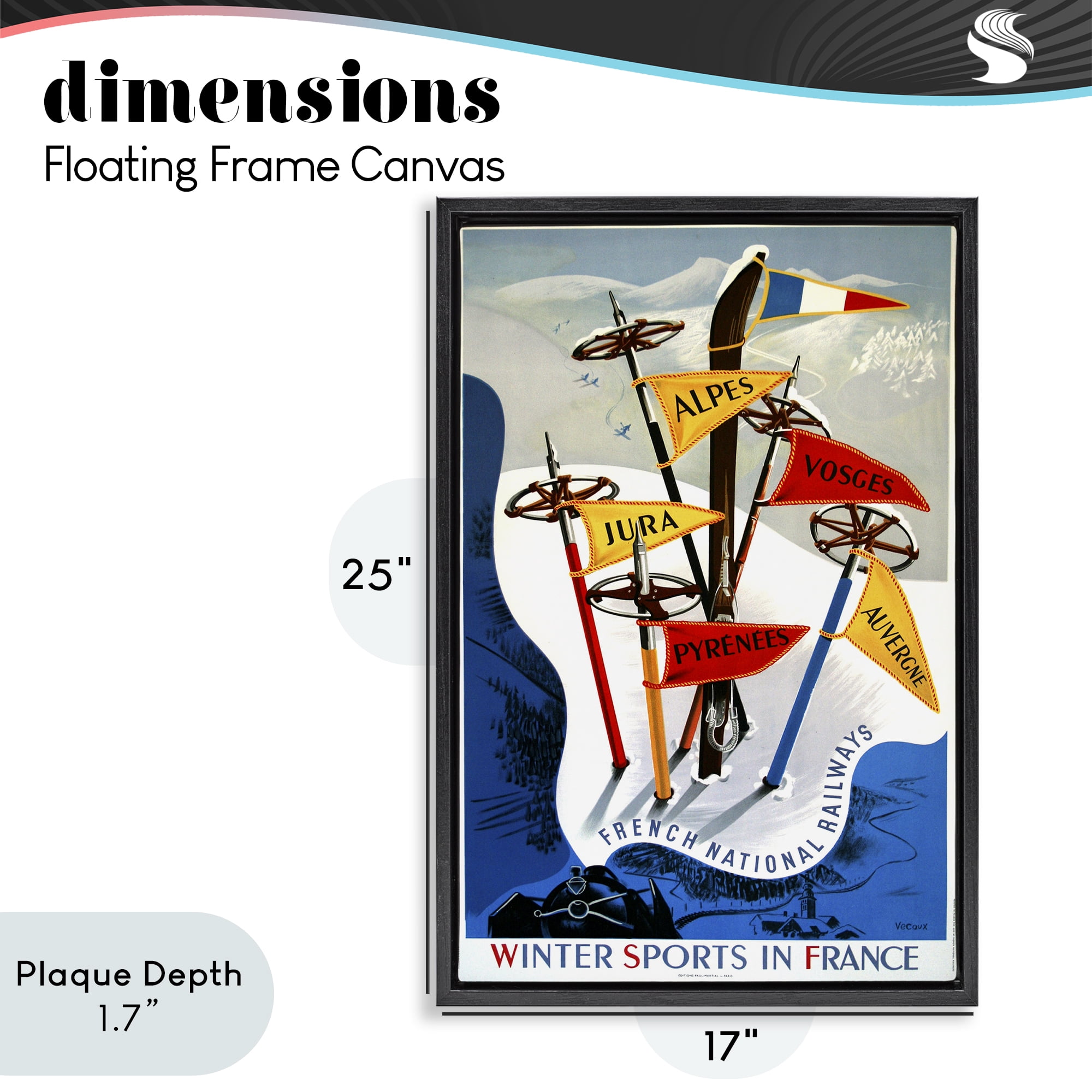 Stupell Industries Winter Sports In France Black Framed Floater Canvas Wall Art, design by Vintage Posters