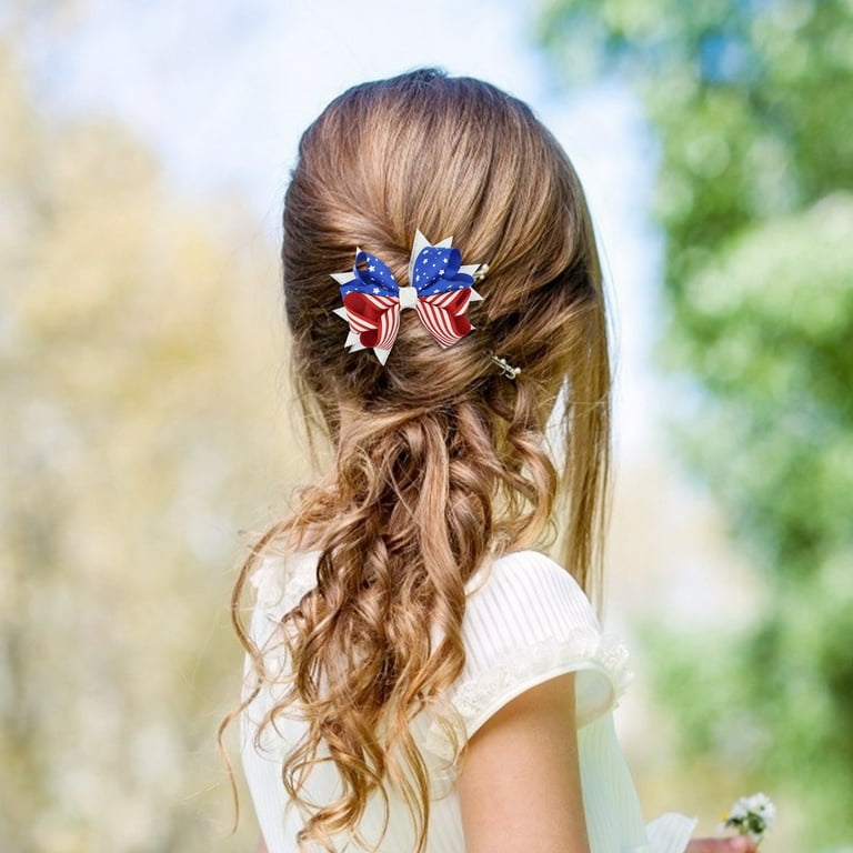Pompotops American Flag Hair Bow Clips For Girls Independence Day Alligator  Hair Pins Flower Hair Accessories 