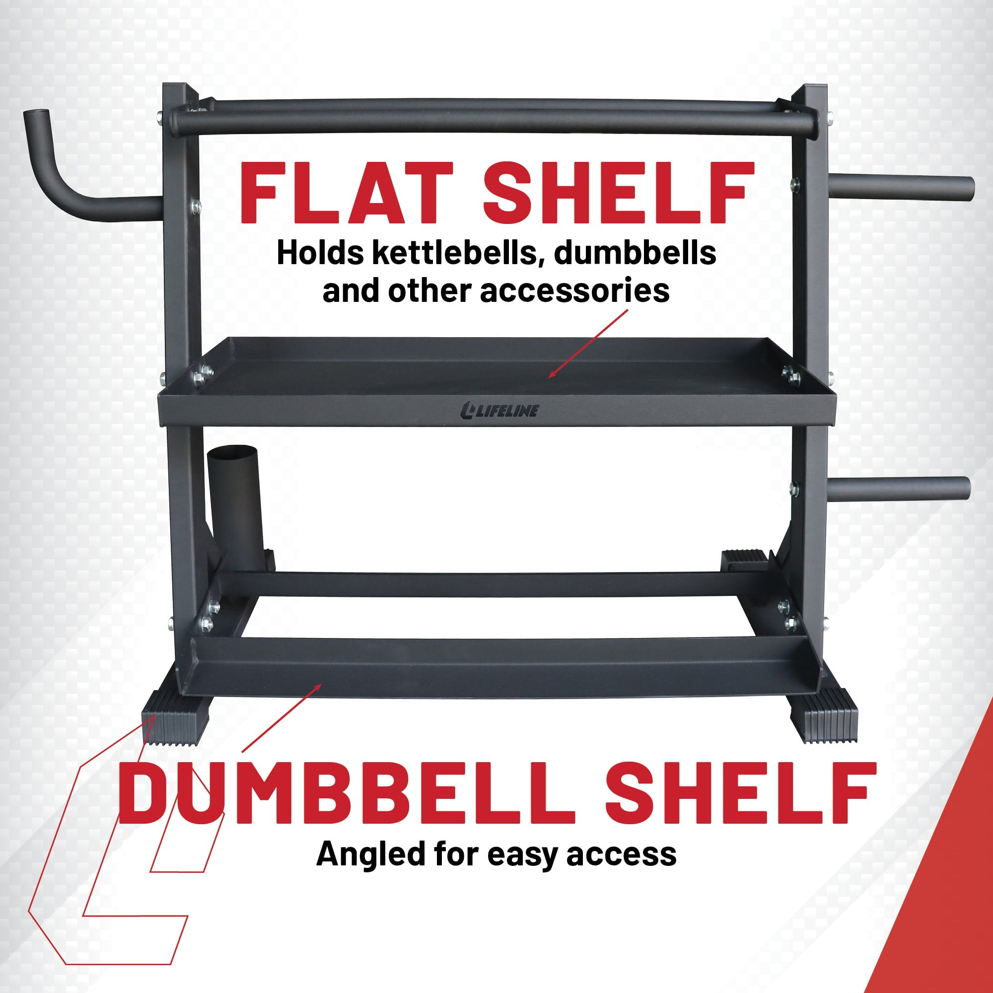 Lifeline Fitness Home Gym 3-Shelf Storage Rack with Rope and Band Hook - Holds up to 440 LBS