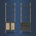 thumbnail image 6 of OAKHAM 5-Shelf Ladder Bookshelf with Rattan Cabinet, Wall Mounted Bookcases with Open Display Shelf, Midnight Oak, 6 of 9