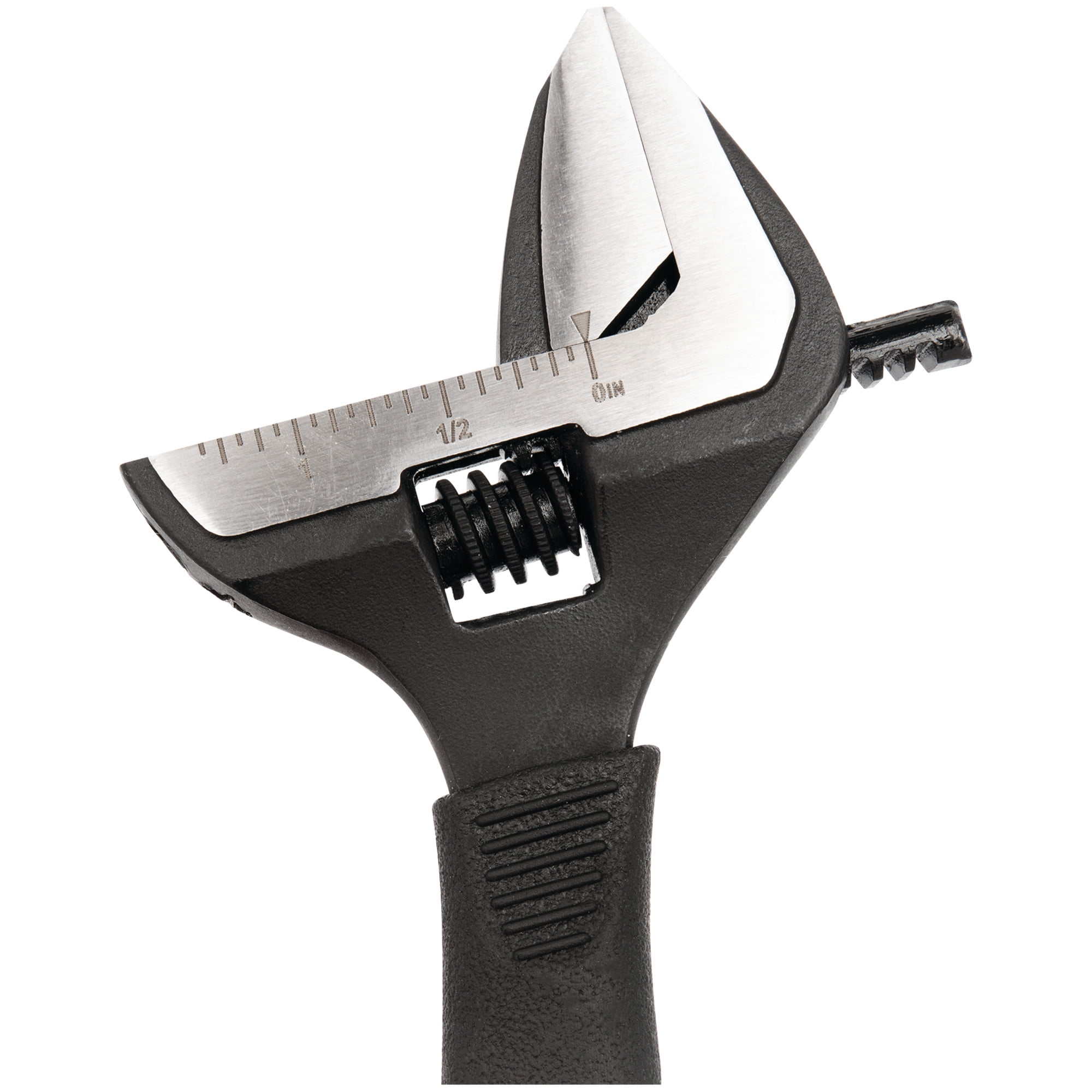 Performance Tool W30621 6-Inch Wide Mouth Adjustable Wrench: 1-3/8-in Jaw Capacity, Chrome Vanadium Steel, Ergonomic Molded Grip, Black Phosphate Finish, SAE/Metric Graduations, Black