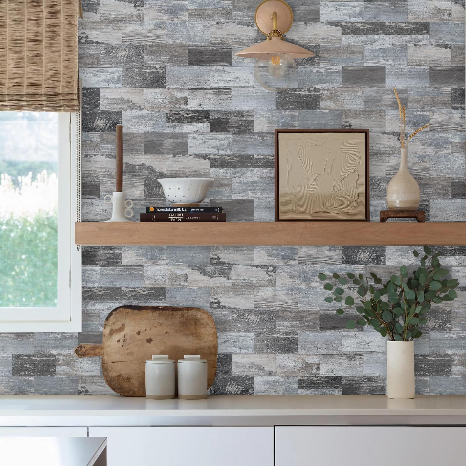 100-piece Peel And Stick Backsplash Seamless 3''x6'' Distressed Wood Pvc Subway On For Kitchen/bathroom/laundry Room