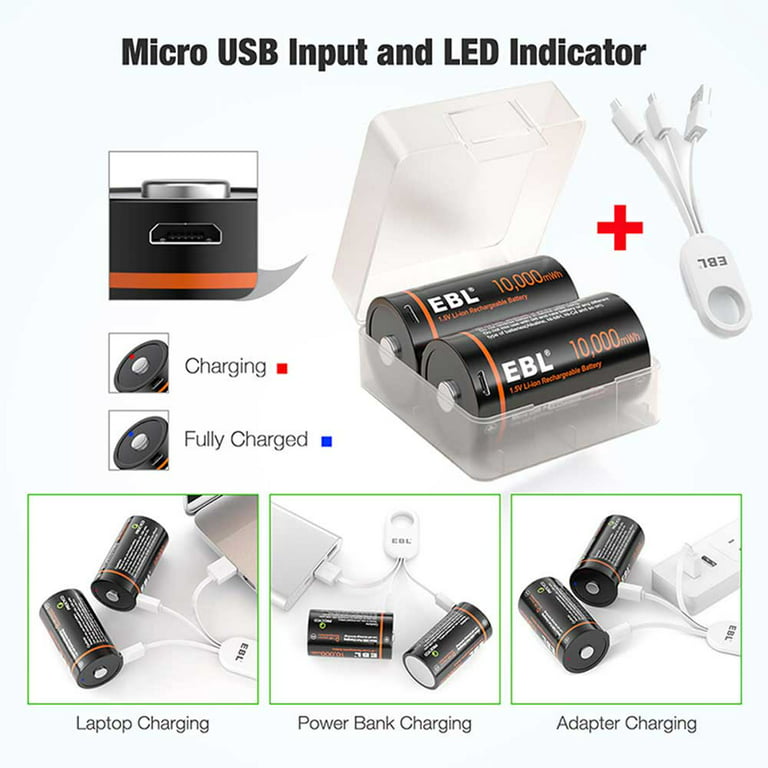 Accu Li-Ion D LR20 rechargeable par cable USB-C 6000 mAh BL2