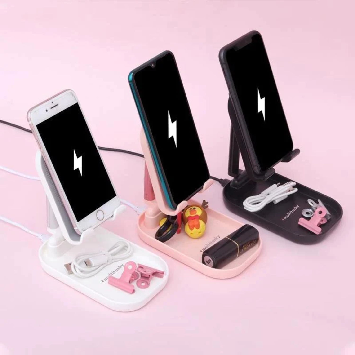 Multitasky Deluxe Phone Holder with Charging Pad - White