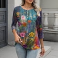thumbnail image 3 of Craaazy Women's Casual Crewneck Button Dressy Vintage Floral Print Business 3/4 Sleeve Shirts Gifts, 3 of 7