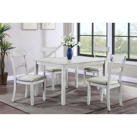 Rectangular Table with Ladder Back Chairs Upholstered Seats / 4-Seater Dining Set for Farmhouse Dining Room