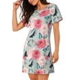 thumbnail image 2 of Easygdp Roses and Butterflies Camisón de manga corta para mujer, informal, estampado, 2 of 6