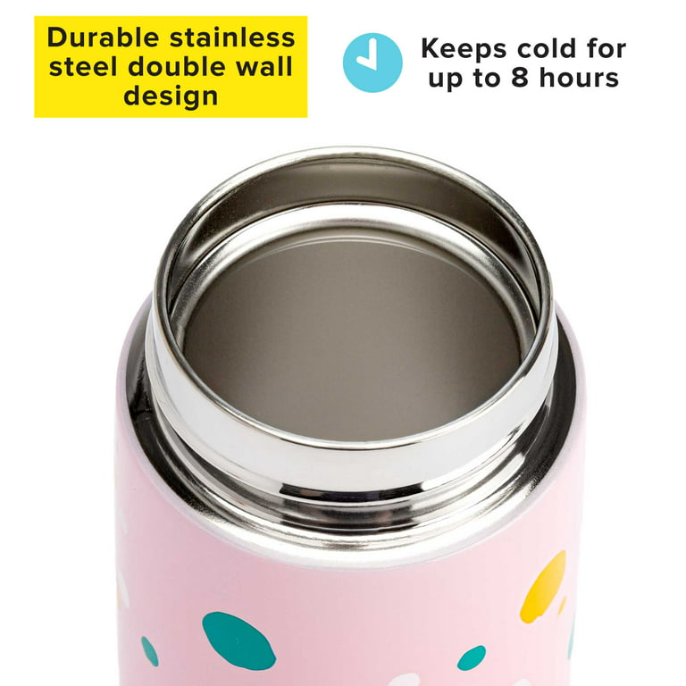 Kids Stainless Steel Thermos Water Bottle Keeps Drinks Hot & Cold All Day ,Large 12oz. Capacity ,Easy Button Pop Lid for Toddler ,Double Wall
