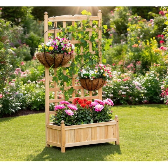 Flower Shelf Wooden Raised Garden Bed, Outdoor Planter Box