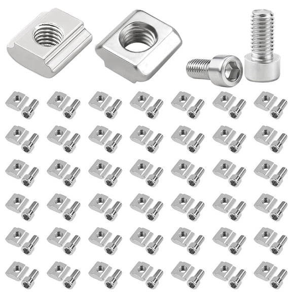50pcs T-Slot Nuts M5 with Screw,Stainless Steel T Slot Nut 6 Series 2020 T Nut Nuts Type B,Allen Screw Connector Set