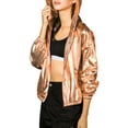 thumbnail image 6 of INSPIRE CHIC Women's Jacket Shiny Long Sleeve Lightweight Zipper Hooded Metallic Jacket XS Golden Brown, 6 of 9