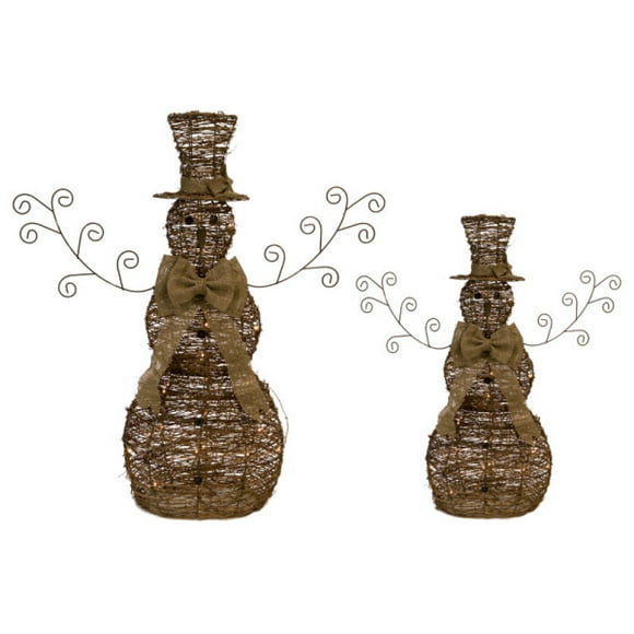 Melrose Set of 2 Brown Lighted Snowmen Christmas Figurines 36"