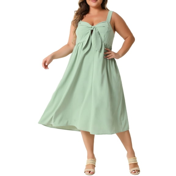 DARING DIVA Plus Size Cute Bow Flowy Back Smocked Midi Cami Dress 1X Green