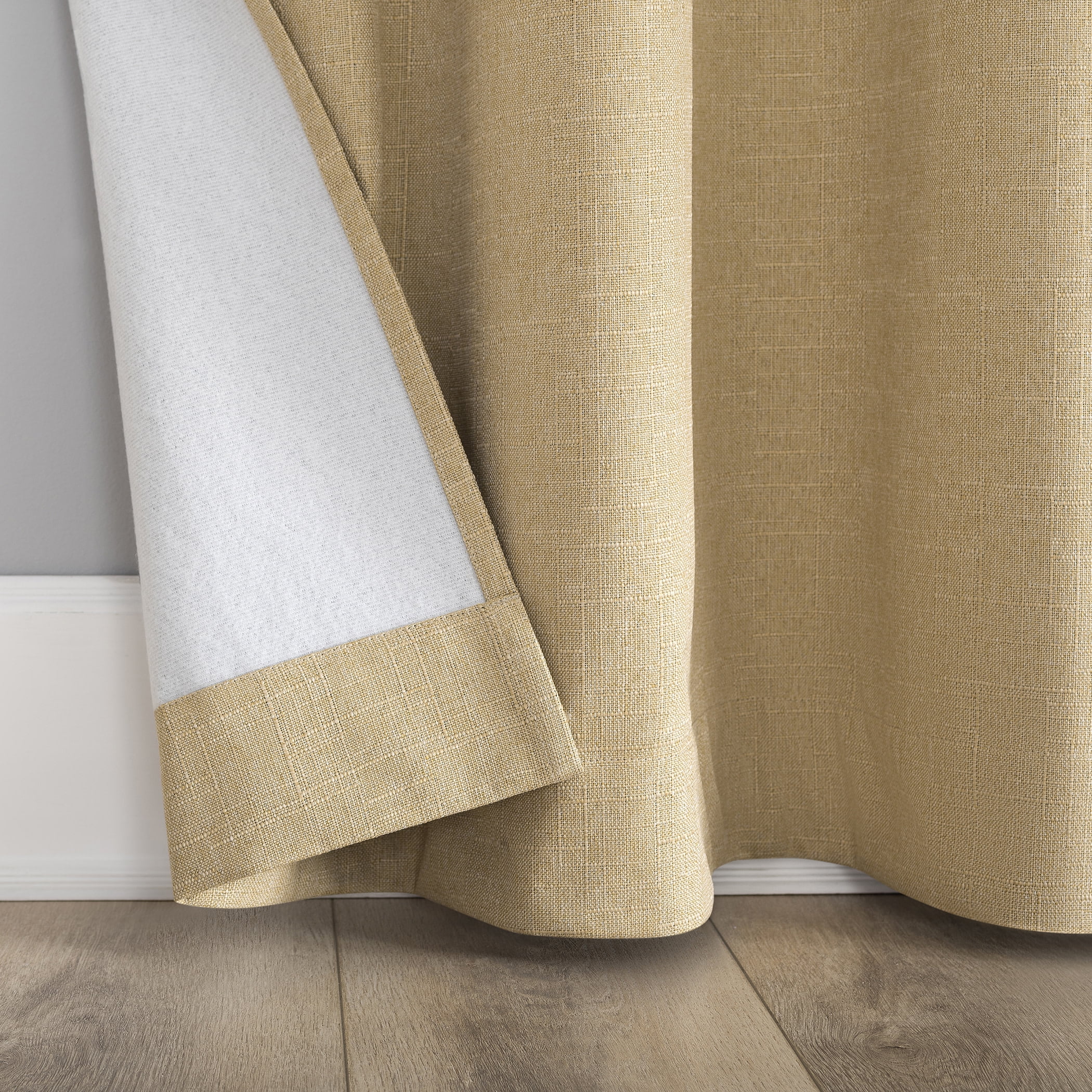 Sun Zero Channing Grid Texture Draft Shield Fleece Insulated 100% Blackout Grommet Curtain Panel, 50X63, Soft Gold