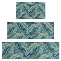 Blue Gold Marble Pattern Kitchen Rugs Sets Of 3,Kitchen Runner Rugs Non Skid Washable,Decorative Kitchen Floor Mats for Kitchen,Sink,Laundry,17"x30"  17"x47"   17"x59"