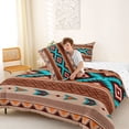thumbnail image 4 of jejeloiu Earthy Aztec Full Size Comforter Sets,Southwestern Print Bedding Comforter Set For Boys,Brown Turquoise,Reversible,3 Pieces,1 Comforter and 2 Pillowcases, 4 of 7
