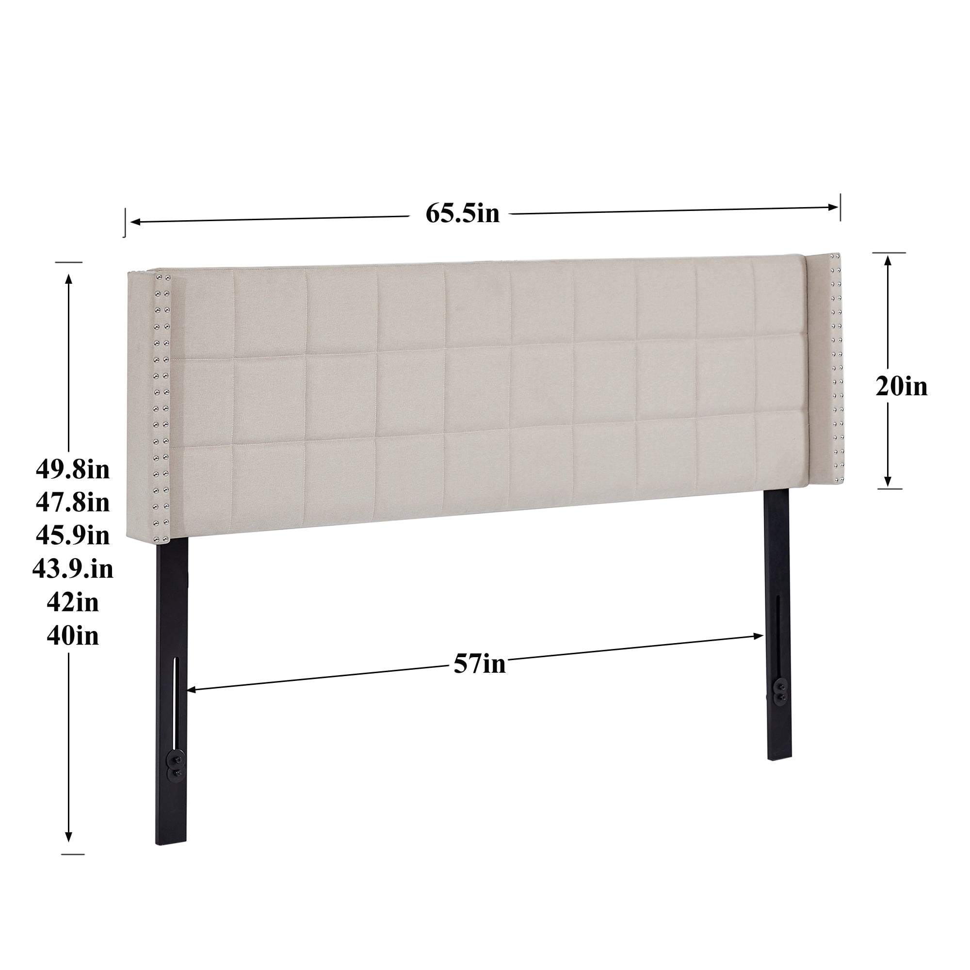 VECELO Queen Size Adjustable Height Upholstered Headboard, Modern Wingback Headboard with Double Nailhead Trimming and Button Tufting for Bedroom, Beige