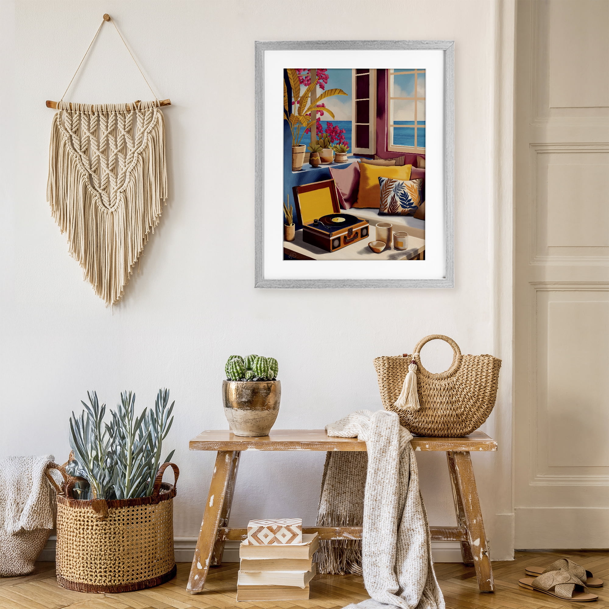 Stupell Industries Boho Vacation By The Sea Gray Framed Print Under Glass, design by Lisa R Dumm