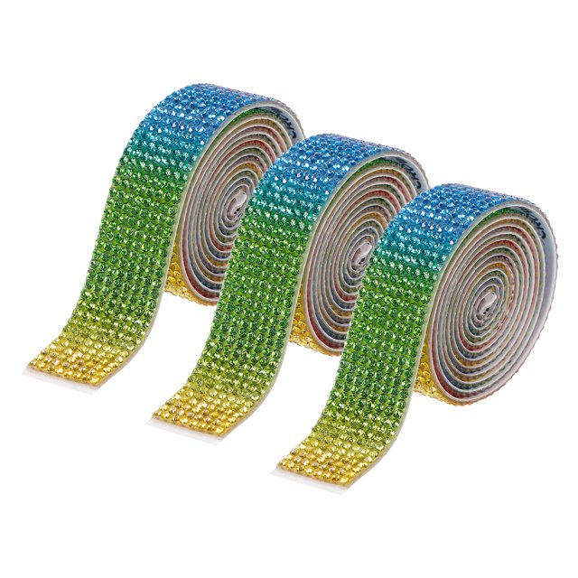 Unique Bargains 3Roll 3 Yards 18mm Self Adhesive Diamond Ribbon for Arts & Crafts,Blue,Green,Yellow,Red