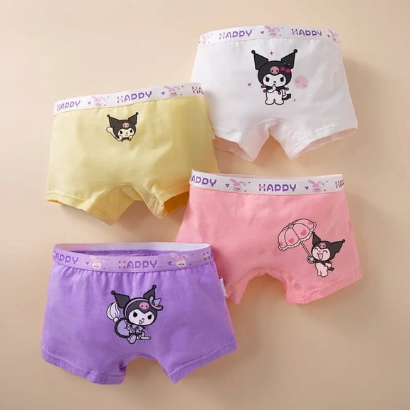 Anime Kawaii Sanrios Kuromi 4Pcs Kids Underwear Cotton Girl Boxer Antibacterial Shorts Baby Briefs Breathable Toddler Underpants