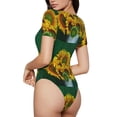 thumbnail image 3 of The Xecao Sunflowers in Bucket Women's Crew Neck Body Suit, a short-sleeved bodysuit and basic swimsuit, both comfort and style for dating and daily life, 3 of 9