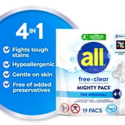 all Unit Dose Laundry Detergent, Mighty Pacs, Free Clear, 19 Count