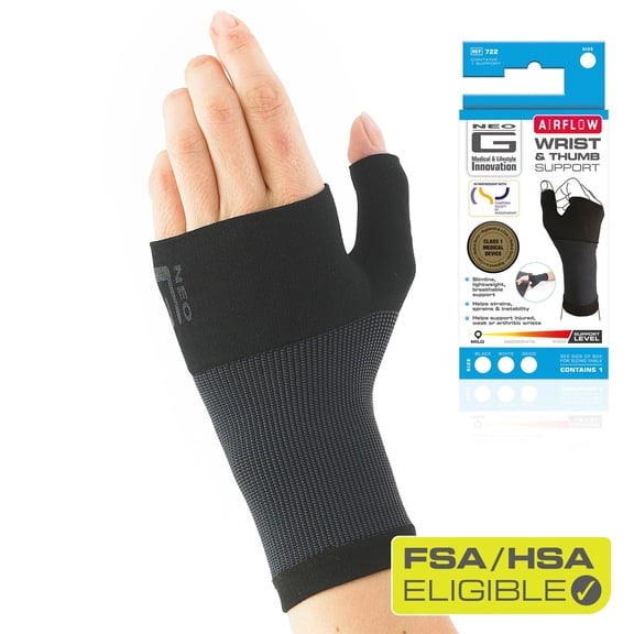 Neo G Airflow Wrist and Thumb Brace Support for Men Women – Wrist Brace Compression Hand Support for Arthritis, Joint Pain Relief, Tendonitis, Sprain - Black - S