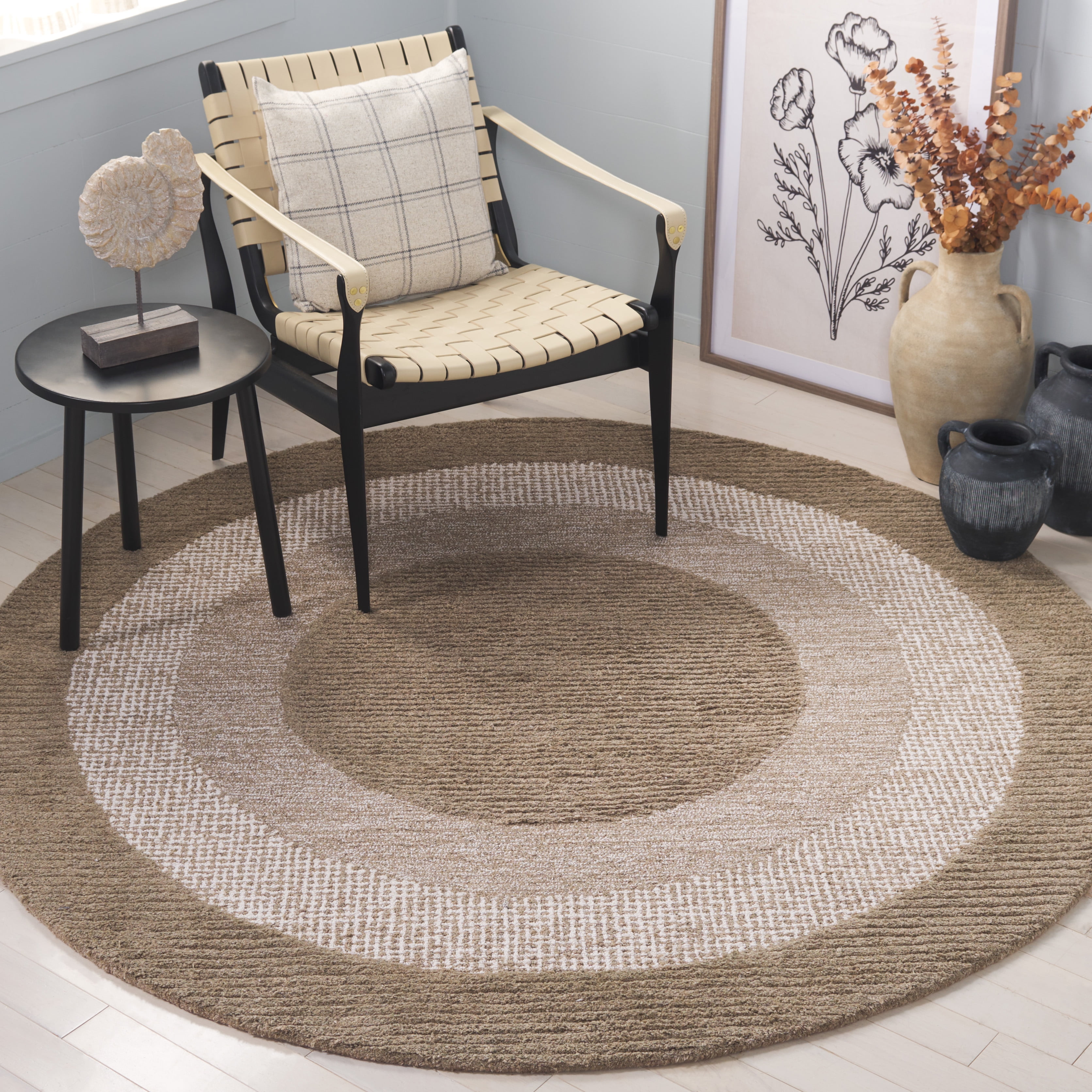 SAFAVIEH Renewal Gale Bordered Area Rug, Brown/Ivory, 6' x 6' Round