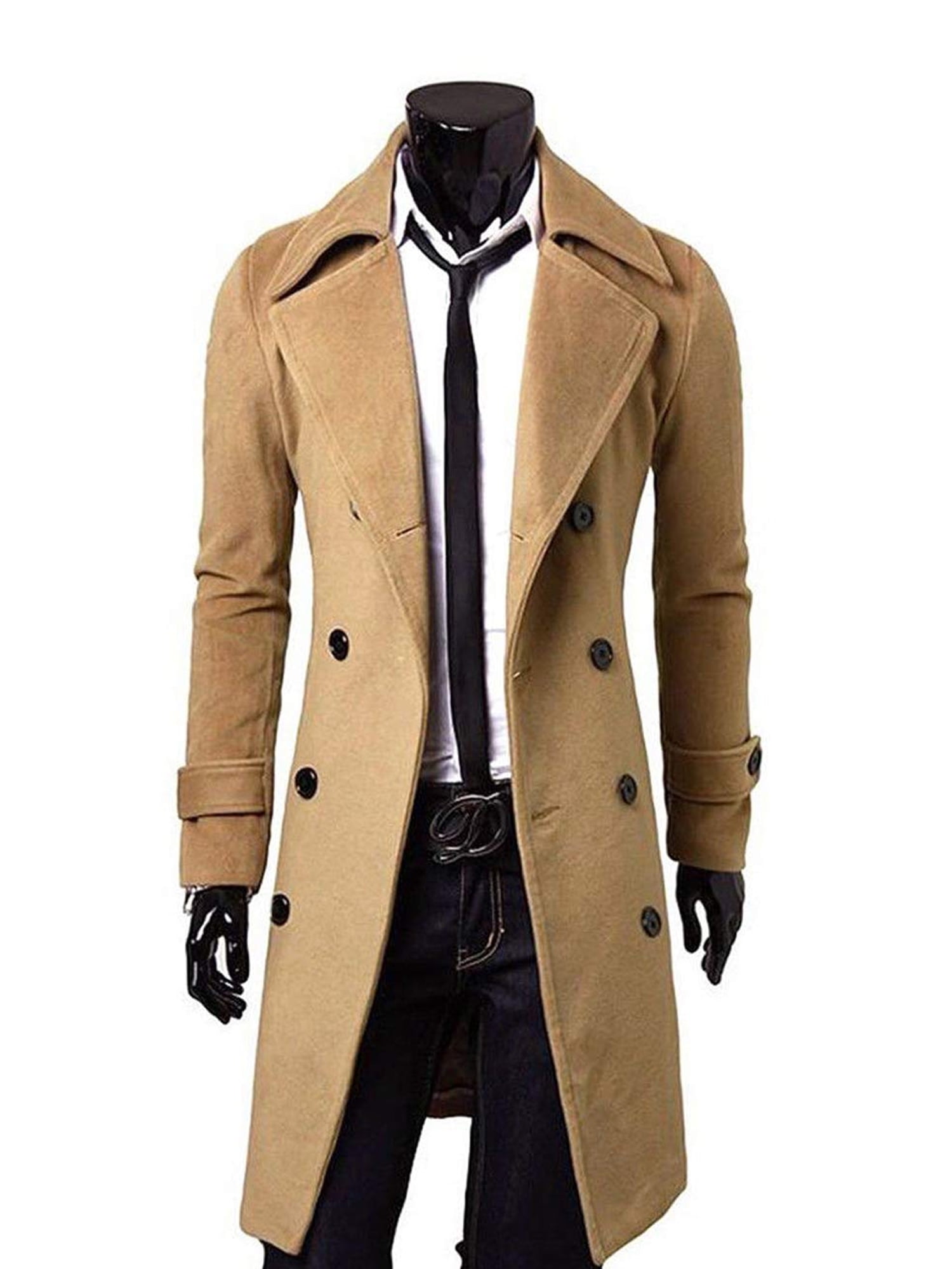 Fashion Men´s Trench Coat Warm Thicken Jacket Woolen Peacoat Long