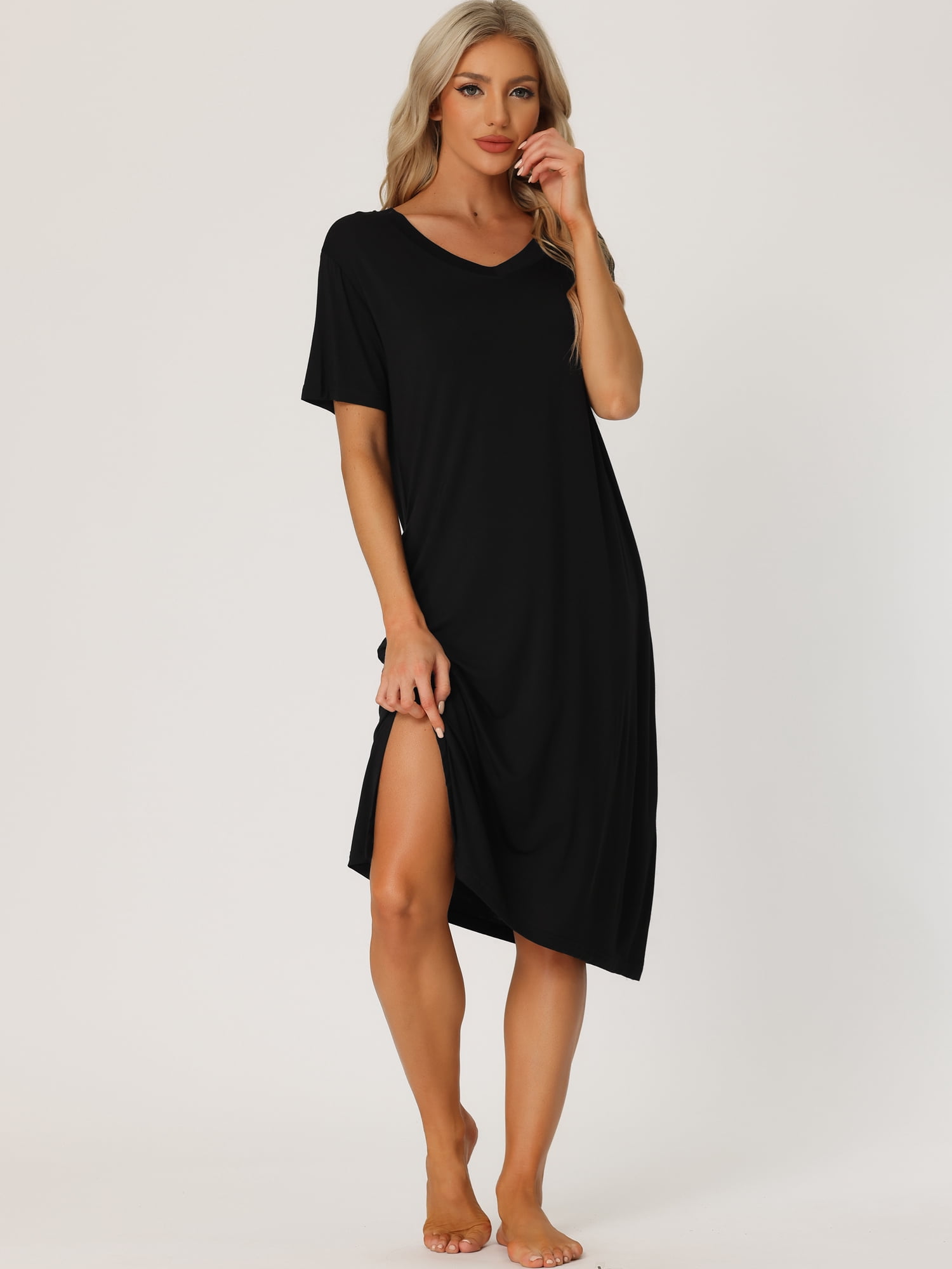 DARING DIVA Women's Short Sleeve T-shirt Dress Nightshirt for Lounge L Black