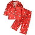 thumbnail image 7 of Dakiuu Toddler Girls Boys Christmas Satin Silk Pajamas Button Down 2 Pieces Santa Print Long Sleeve Pj Set Kids Nightgown Sleepwear 18month - 8 Years Brick Red, 7 of 7